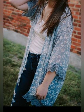 Maurices Blue and White Floral Cardigan